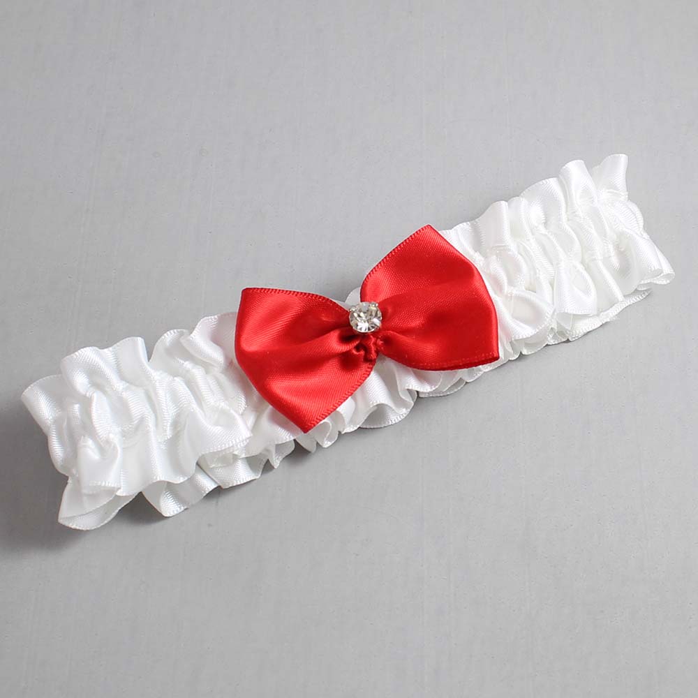 White and Red Satin Wedding Garter / White Wedding Garters / Wedding Garter / Custom Wedding Garter / Bridal Garter / Prom Garter / Linda Joyce Couture / Personalized Garter / Personalized Wedding Garter / Personalized Prom Garter