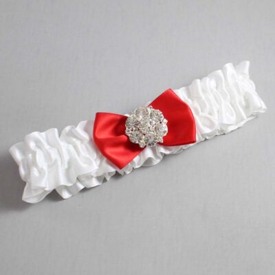 White and Red Satin Wedding Garter / White Wedding Garters / Wedding Garter / Custom Wedding Garter / Bridal Garter / Prom Garter / Linda Joyce Couture / Personalized Garter / Personalized Wedding Garter / Personalized Prom Garter
