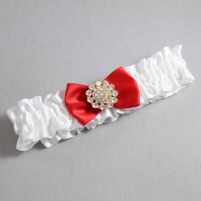White and Red Satin Wedding Garter / White Wedding Garters / Wedding Garter / Custom Wedding Garter / Bridal Garter / Prom Garter / Linda Joyce Couture / Personalized Garter / Personalized Wedding Garter / Personalized Prom Garter