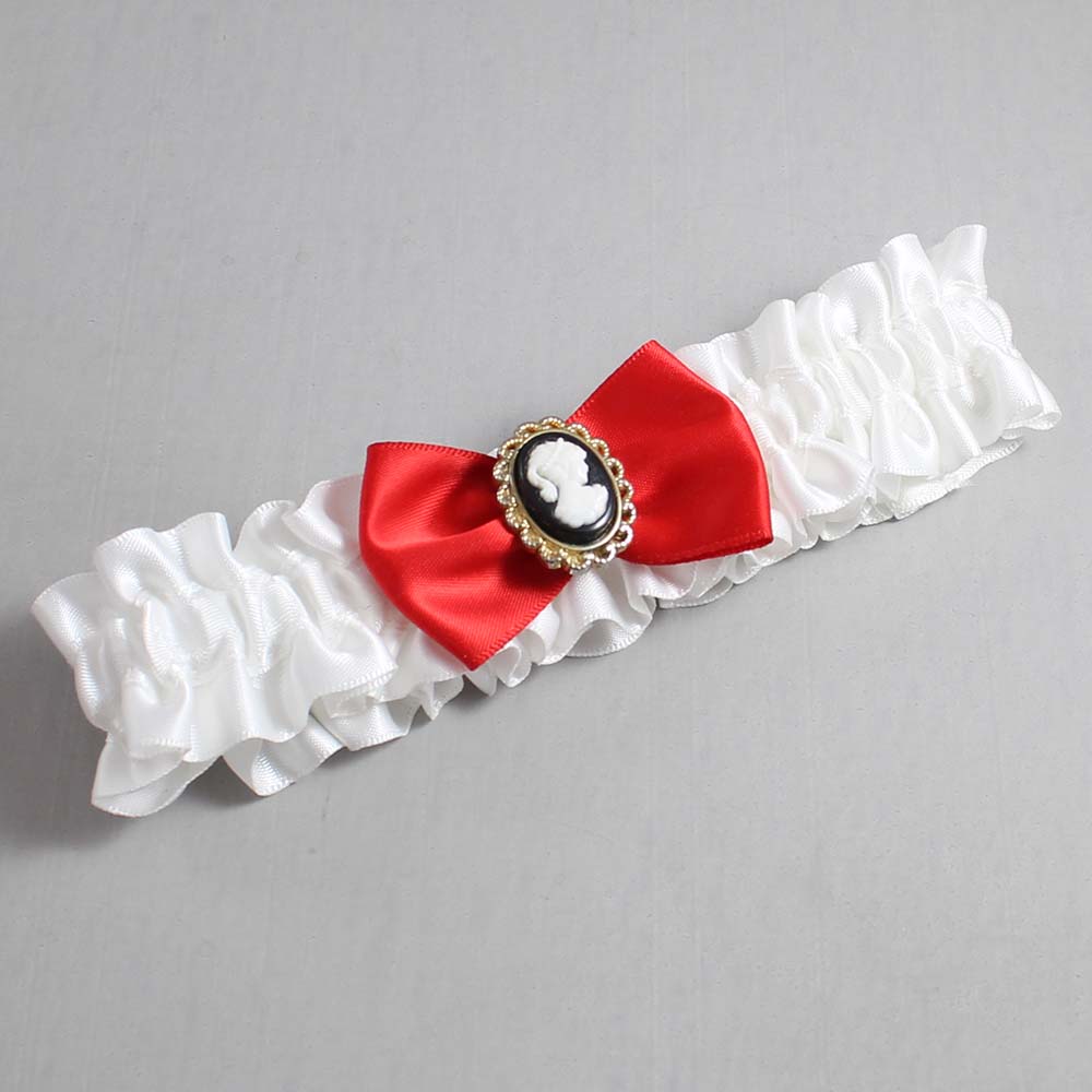 White and Red Satin Wedding Garter / White Wedding Garters / Wedding Garter / Custom Wedding Garter / Bridal Garter / Prom Garter / Linda Joyce Couture / Personalized Garter / Personalized Wedding Garter / Personalized Prom Garter