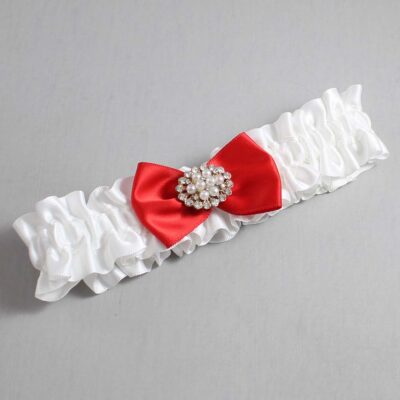 White and Red Satin Wedding Garter / White Wedding Garters / Wedding Garter / Custom Wedding Garter / Bridal Garter / Prom Garter / Linda Joyce Couture / Personalized Garter / Personalized Wedding Garter / Personalized Prom Garter