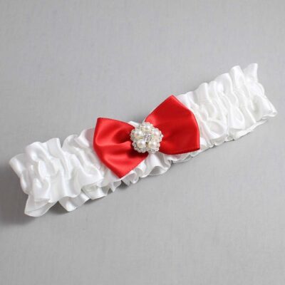 White and Red Satin Wedding Garter / White Wedding Garters / Wedding Garter / Custom Wedding Garter / Bridal Garter / Prom Garter / Linda Joyce Couture / Personalized Garter / Personalized Wedding Garter / Personalized Prom Garter