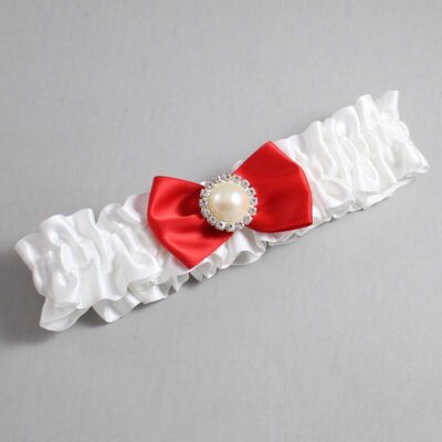 White and Red Satin Wedding Garter / White Wedding Garters / Wedding Garter / Custom Wedding Garter / Bridal Garter / Prom Garter / Linda Joyce Couture / Personalized Garter / Personalized Wedding Garter / Personalized Prom Garter