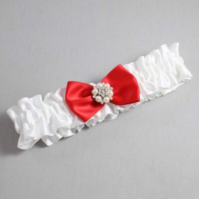 White and Red Satin Wedding Garter / White Wedding Garters / Wedding Garter / Custom Wedding Garter / Bridal Garter / Prom Garter / Linda Joyce Couture / Personalized Garter / Personalized Wedding Garter / Personalized Prom Garter