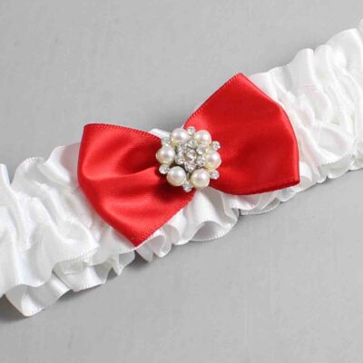 White and Red Satin Wedding Garter / White Wedding Garters / Wedding Garter / Custom Wedding Garter / Bridal Garter / Prom Garter / Linda Joyce Couture / Personalized Garter / Personalized Wedding Garter / Personalized Prom Garter