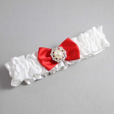 White and Red Satin Wedding Garter / White Wedding Garters / Wedding Garter / Custom Wedding Garter / Bridal Garter / Prom Garter / Linda Joyce Couture / Personalized Garter / Personalized Wedding Garter / Personalized Prom Garter