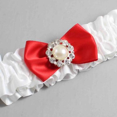 White and Red Satin Wedding Garter / White Wedding Garters / Wedding Garter / Custom Wedding Garter / Bridal Garter / Prom Garter / Linda Joyce Couture / Personalized Garter / Personalized Wedding Garter / Personalized Prom Garter