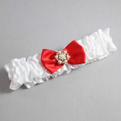 White and Red Satin Wedding Garter / White Wedding Garters / Wedding Garter / Custom Wedding Garter / Bridal Garter / Prom Garter / Linda Joyce Couture / Personalized Garter / Personalized Wedding Garter / Personalized Prom Garter