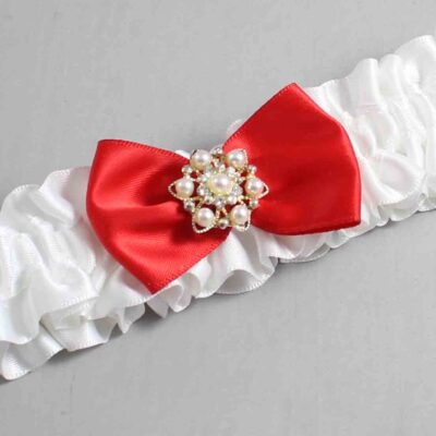 White and Red Satin Wedding Garter / White Wedding Garters / Wedding Garter / Custom Wedding Garter / Bridal Garter / Prom Garter / Linda Joyce Couture / Personalized Garter / Personalized Wedding Garter / Personalized Prom Garter