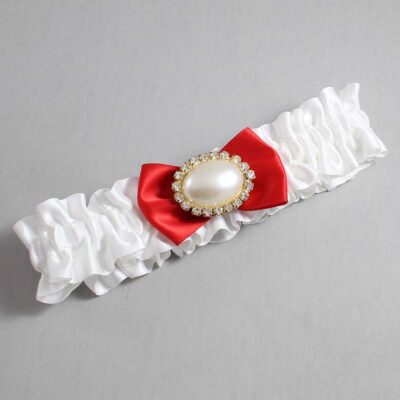 White and Red Satin Wedding Garter / White Wedding Garters / Wedding Garter / Custom Wedding Garter / Bridal Garter / Prom Garter / Linda Joyce Couture / Personalized Garter / Personalized Wedding Garter / Personalized Prom Garter