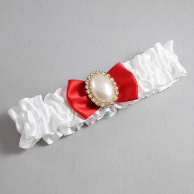 White and Red Satin Wedding Garter / White Wedding Garters / Wedding Garter / Custom Wedding Garter / Bridal Garter / Prom Garter / Linda Joyce Couture / Personalized Garter / Personalized Wedding Garter / Personalized Prom Garter