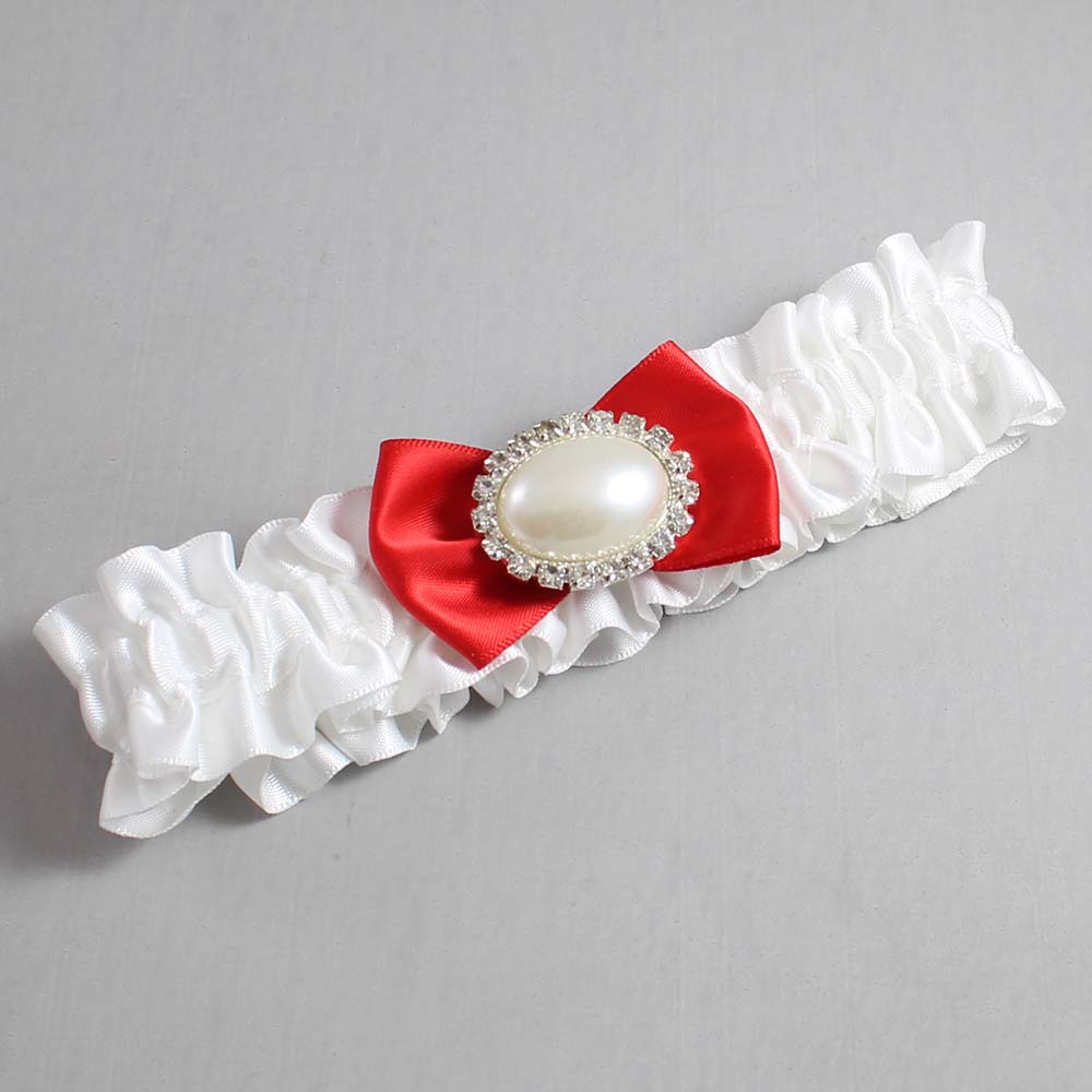 White and Red Satin Wedding Garter / White Wedding Garters / Wedding Garter / Custom Wedding Garter / Bridal Garter / Prom Garter / Linda Joyce Couture / Personalized Garter / Personalized Wedding Garter / Personalized Prom Garter