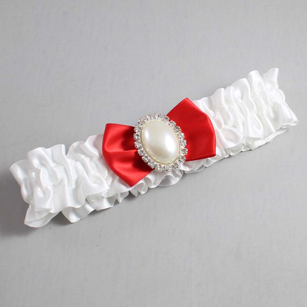 White and Red Satin Wedding Garter / White Wedding Garters / Wedding Garter / Custom Wedding Garter / Bridal Garter / Prom Garter / Linda Joyce Couture / Personalized Garter / Personalized Wedding Garter / Personalized Prom Garter