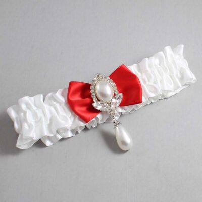 White and Red Satin Wedding Garter / White Wedding Garters / Wedding Garter / Custom Wedding Garter / Bridal Garter / Prom Garter / Linda Joyce Couture / Personalized Garter / Personalized Wedding Garter / Personalized Prom Garter