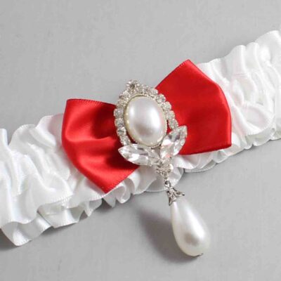 White and Red Satin Wedding Garter / White Wedding Garters / Wedding Garter / Custom Wedding Garter / Bridal Garter / Prom Garter / Linda Joyce Couture / Personalized Garter / Personalized Wedding Garter / Personalized Prom Garter