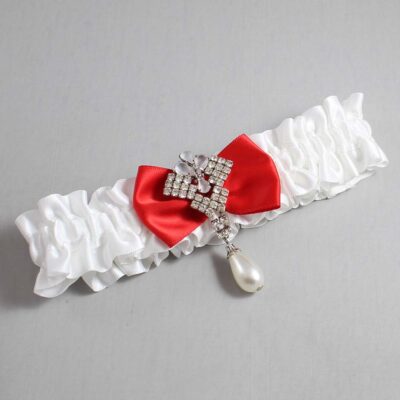 White and Red Satin Wedding Garter / White Wedding Garters / Wedding Garter / Custom Wedding Garter / Bridal Garter / Prom Garter / Linda Joyce Couture / Personalized Garter / Personalized Wedding Garter / Personalized Prom Garter