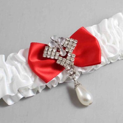 White and Red Satin Wedding Garter / White Wedding Garters / Wedding Garter / Custom Wedding Garter / Bridal Garter / Prom Garter / Linda Joyce Couture / Personalized Garter / Personalized Wedding Garter / Personalized Prom Garter