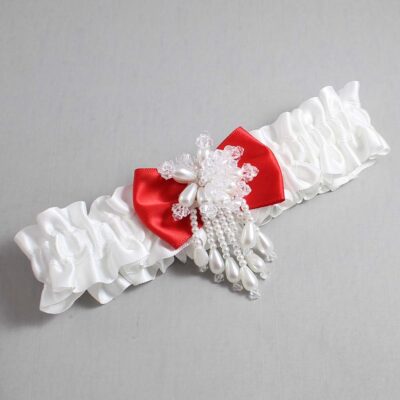 White and Red Satin Wedding Garter / White Wedding Garters / Wedding Garter / Custom Wedding Garter / Bridal Garter / Prom Garter / Linda Joyce Couture / Personalized Garter / Personalized Wedding Garter / Personalized Prom Garter