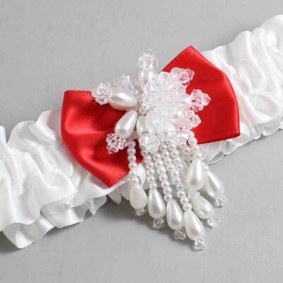 White and Red Satin Wedding Garter / White Wedding Garters / Wedding Garter / Custom Wedding Garter / Bridal Garter / Prom Garter / Linda Joyce Couture / Personalized Garter / Personalized Wedding Garter / Personalized Prom Garter