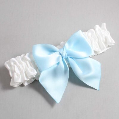White and Alice Blue Satin Wedding Garter / White and Blue Wedding Garters / Wedding Garter / Custom Wedding Garter / Bridal Garter / Prom Garter / Linda Joyce Couture / Personalized Garter / Personalized Wedding Garter / Personalized Prom Garter