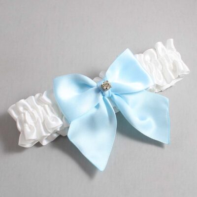 White and Alice Blue Satin Wedding Garter / White and Blue Wedding Garters / Wedding Garter / Custom Wedding Garter / Bridal Garter / Prom Garter / Linda Joyce Couture / Personalized Garter / Personalized Wedding Garter / Personalized Prom Garter