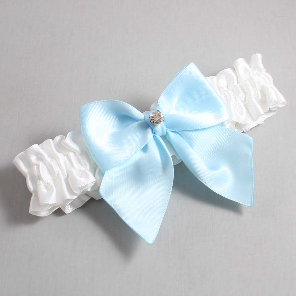 White and Alice Blue Satin Wedding Garter / White and Blue Wedding Garters / Wedding Garter / Custom Wedding Garter / Bridal Garter / Prom Garter / Linda Joyce Couture / Personalized Garter / Personalized Wedding Garter / Personalized Prom Garter
