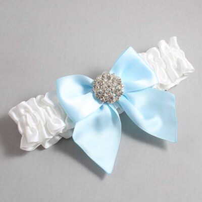 White and Alice Blue Satin Wedding Garter / White and Blue Wedding Garters / Wedding Garter / Custom Wedding Garter / Bridal Garter / Prom Garter / Linda Joyce Couture / Personalized Garter / Personalized Wedding Garter / Personalized Prom Garter