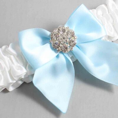 White and Alice Blue Satin Wedding Garter / White and Blue Wedding Garters / Wedding Garter / Custom Wedding Garter / Bridal Garter / Prom Garter / Linda Joyce Couture / Personalized Garter / Personalized Wedding Garter / Personalized Prom Garter