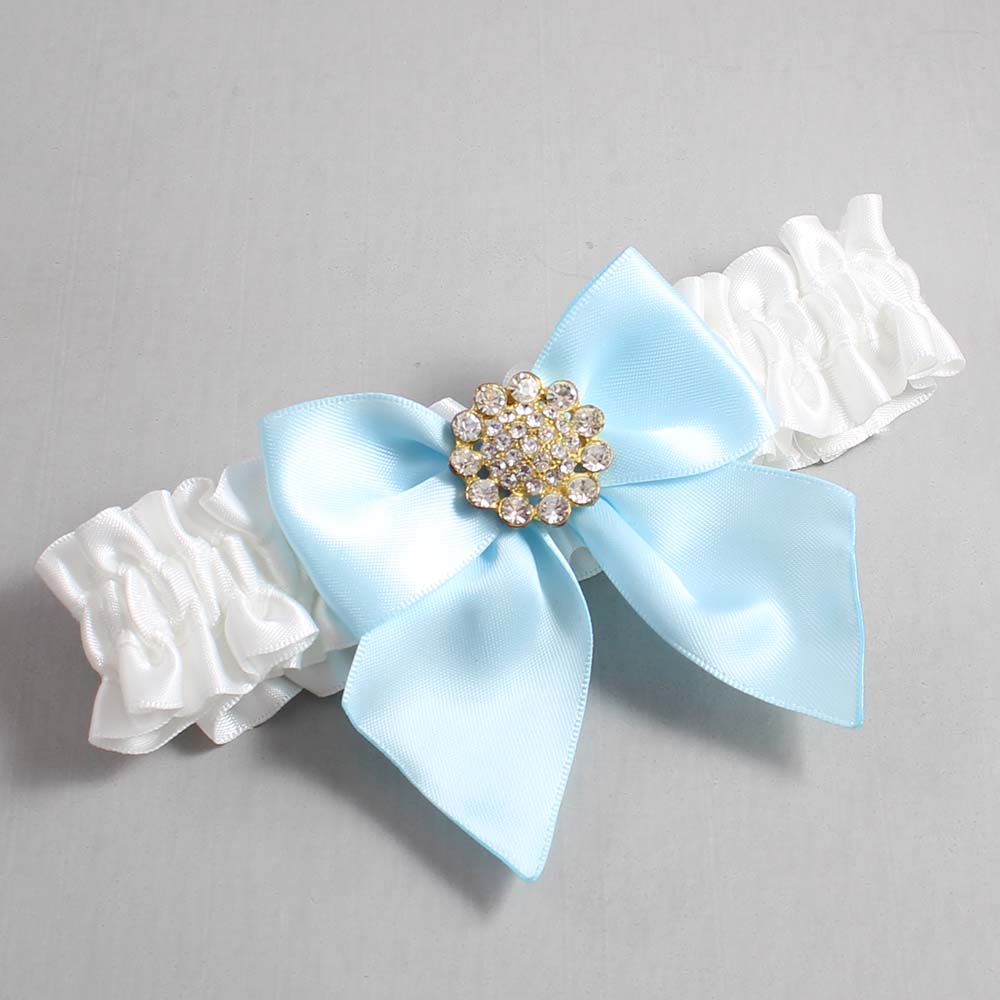 White and Alice Blue Satin Wedding Garter / White and Blue Wedding Garters / Wedding Garter / Custom Wedding Garter / Bridal Garter / Prom Garter / Linda Joyce Couture / Personalized Garter / Personalized Wedding Garter / Personalized Prom Garter