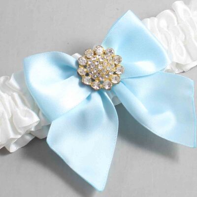 White and Alice Blue Satin Wedding Garter / White and Blue Wedding Garters / Wedding Garter / Custom Wedding Garter / Bridal Garter / Prom Garter / Linda Joyce Couture / Personalized Garter / Personalized Wedding Garter / Personalized Prom Garter