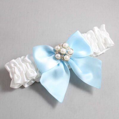 White and Alice Blue Satin Wedding Garter / White and Blue Wedding Garters / Wedding Garter / Custom Wedding Garter / Bridal Garter / Prom Garter / Linda Joyce Couture / Personalized Garter / Personalized Wedding Garter / Personalized Prom Garter