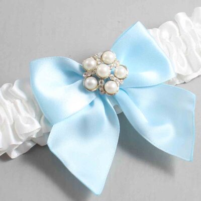 White and Alice Blue Satin Wedding Garter / White and Blue Wedding Garters / Wedding Garter / Custom Wedding Garter / Bridal Garter / Prom Garter / Linda Joyce Couture / Personalized Garter / Personalized Wedding Garter / Personalized Prom Garter