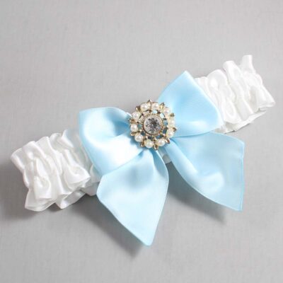 White and Alice Blue Satin Wedding Garter / White and Blue Wedding Garters / Wedding Garter / Custom Wedding Garter / Bridal Garter / Prom Garter / Linda Joyce Couture / Personalized Garter / Personalized Wedding Garter / Personalized Prom Garter