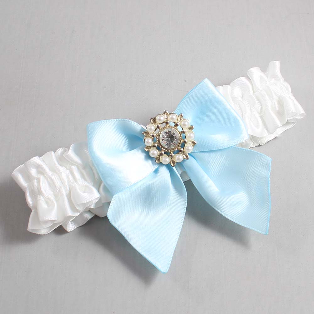 White and Alice Blue Satin Wedding Garter / White and Blue Wedding Garters / Wedding Garter / Custom Wedding Garter / Bridal Garter / Prom Garter / Linda Joyce Couture / Personalized Garter / Personalized Wedding Garter / Personalized Prom Garter