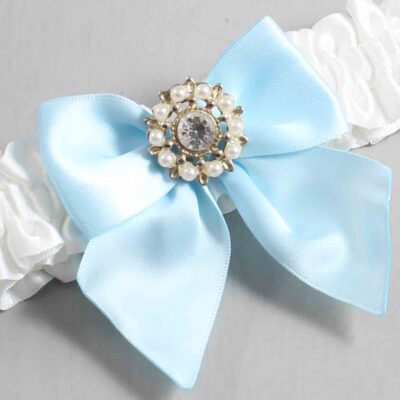 White and Alice Blue Satin Wedding Garter / White and Blue Wedding Garters / Wedding Garter / Custom Wedding Garter / Bridal Garter / Prom Garter / Linda Joyce Couture / Personalized Garter / Personalized Wedding Garter / Personalized Prom Garter