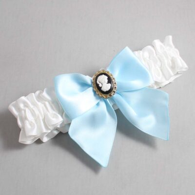 White and Alice Blue Satin Wedding Garter / White and Blue Wedding Garters / Wedding Garter / Custom Wedding Garter / Bridal Garter / Prom Garter / Linda Joyce Couture / Personalized Garter / Personalized Wedding Garter / Personalized Prom Garter