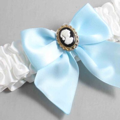 White and Alice Blue Satin Wedding Garter / White and Blue Wedding Garters / Wedding Garter / Custom Wedding Garter / Bridal Garter / Prom Garter / Linda Joyce Couture / Personalized Garter / Personalized Wedding Garter / Personalized Prom Garter