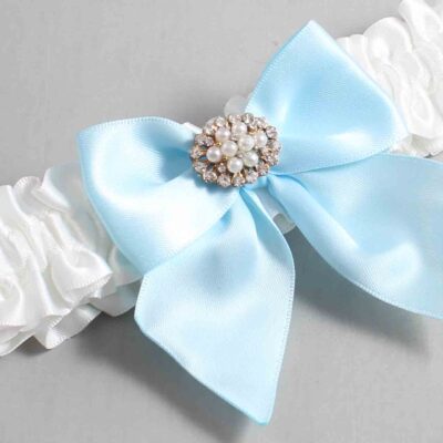White and Alice Blue Satin Wedding Garter / White and Blue Wedding Garters / Wedding Garter / Custom Wedding Garter / Bridal Garter / Prom Garter / Linda Joyce Couture / Personalized Garter / Personalized Wedding Garter / Personalized Prom Garter