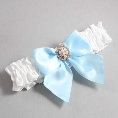 White and Alice Blue Satin Wedding Garter / White and Blue Wedding Garters / Wedding Garter / Custom Wedding Garter / Bridal Garter / Prom Garter / Linda Joyce Couture / Personalized Garter / Personalized Wedding Garter / Personalized Prom Garter
