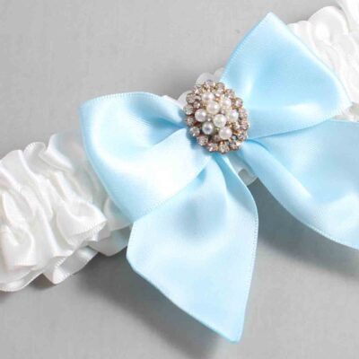 White and Alice Blue Satin Wedding Garter / White and Blue Wedding Garters / Wedding Garter / Custom Wedding Garter / Bridal Garter / Prom Garter / Linda Joyce Couture / Personalized Garter / Personalized Wedding Garter / Personalized Prom Garter