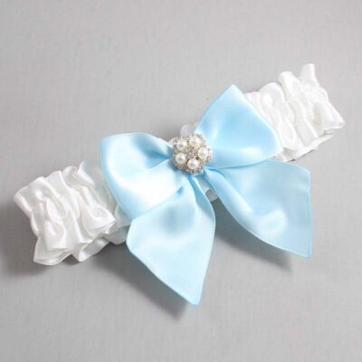 White and Alice Blue Satin Wedding Garter / White and Blue Wedding Garters / Wedding Garter / Custom Wedding Garter / Bridal Garter / Prom Garter / Linda Joyce Couture / Personalized Garter / Personalized Wedding Garter / Personalized Prom Garter