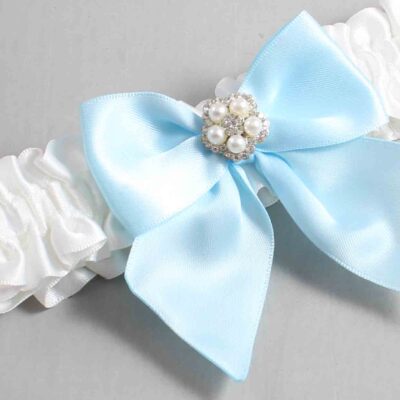 White and Alice Blue Satin Wedding Garter / White and Blue Wedding Garters / Wedding Garter / Custom Wedding Garter / Bridal Garter / Prom Garter / Linda Joyce Couture / Personalized Garter / Personalized Wedding Garter / Personalized Prom Garter
