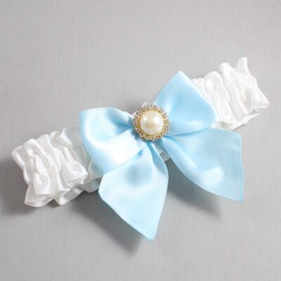 White and Alice Blue Satin Wedding Garter / White and Blue Wedding Garters / Wedding Garter / Custom Wedding Garter / Bridal Garter / Prom Garter / Linda Joyce Couture / Personalized Garter / Personalized Wedding Garter / Personalized Prom Garter