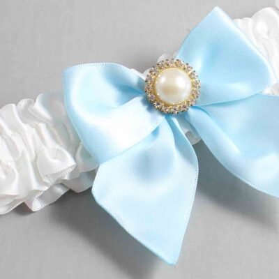 White and Alice Blue Satin Wedding Garter / White and Blue Wedding Garters / Wedding Garter / Custom Wedding Garter / Bridal Garter / Prom Garter / Linda Joyce Couture / Personalized Garter / Personalized Wedding Garter / Personalized Prom Garter