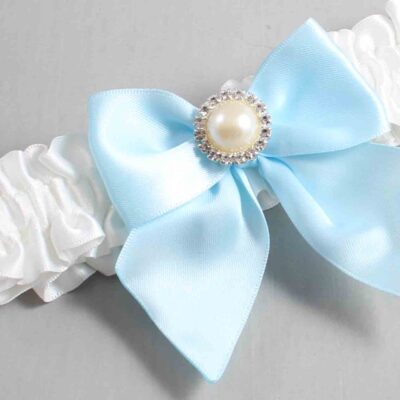 White and Alice Blue Satin Wedding Garter / White and Blue Wedding Garters / Wedding Garter / Custom Wedding Garter / Bridal Garter / Prom Garter / Linda Joyce Couture / Personalized Garter / Personalized Wedding Garter / Personalized Prom Garter