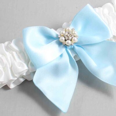 White and Alice Blue Satin Wedding Garter / White and Blue Wedding Garters / Wedding Garter / Custom Wedding Garter / Bridal Garter / Prom Garter / Linda Joyce Couture / Personalized Garter / Personalized Wedding Garter / Personalized Prom Garter
