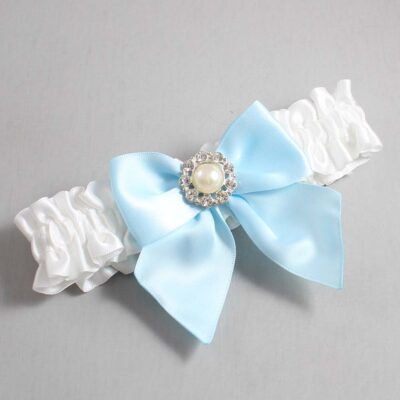 White and Alice Blue Satin Wedding Garter / White and Blue Wedding Garters / Wedding Garter / Custom Wedding Garter / Bridal Garter / Prom Garter / Linda Joyce Couture / Personalized Garter / Personalized Wedding Garter / Personalized Prom Garter