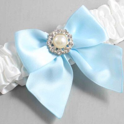 White and Alice Blue Satin Wedding Garter / White and Blue Wedding Garters / Wedding Garter / Custom Wedding Garter / Bridal Garter / Prom Garter / Linda Joyce Couture / Personalized Garter / Personalized Wedding Garter / Personalized Prom Garter