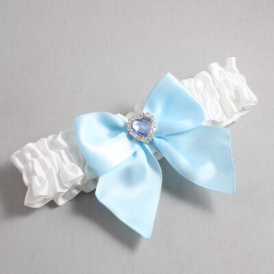 White and Alice Blue Satin Wedding Garter / White and Blue Wedding Garters / Wedding Garter / Custom Wedding Garter / Bridal Garter / Prom Garter / Linda Joyce Couture / Personalized Garter / Personalized Wedding Garter / Personalized Prom Garter