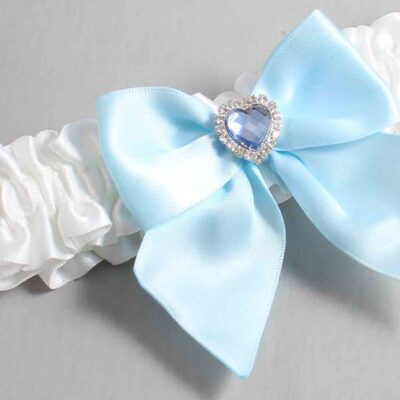 White and Alice Blue Satin Wedding Garter / White and Blue Wedding Garters / Wedding Garter / Custom Wedding Garter / Bridal Garter / Prom Garter / Linda Joyce Couture / Personalized Garter / Personalized Wedding Garter / Personalized Prom Garter